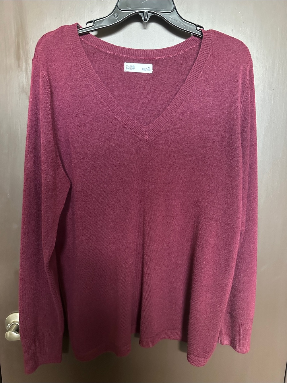Croft & Barrow Extra Soft V Neck Burgundy Sweater Size XL